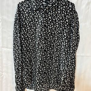 The Kooples Black Button-Down Shirt with White Floral Print